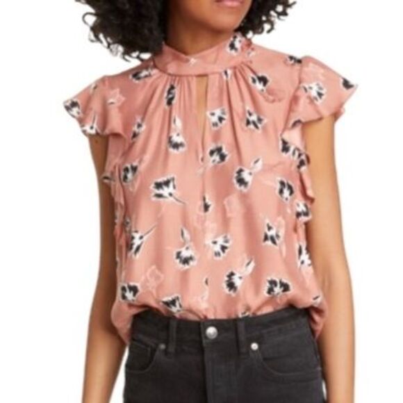 NWT Rebecca Taylor Floral Silk Blouse Blush Combo Women’s Size XL Flutter Sleeve - Picture 3 of 12